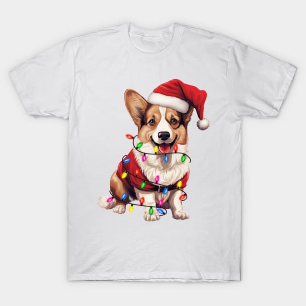 Christmas Cardigan Welsh Corgi T-Shirt by Chromatic Fusion Studio